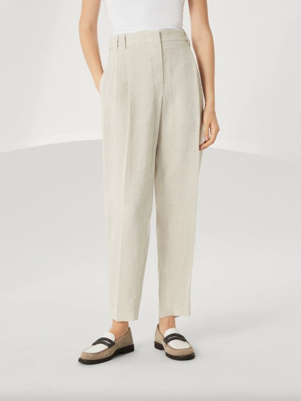 $1690 Brunello Cucinelli Cream Linen Pleated Trouser Pant size 6/IT 42